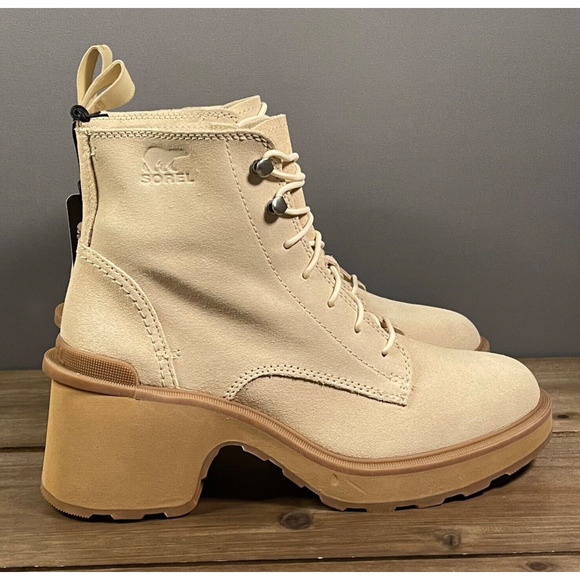 Sorel Women's Hi Line Heeled Lace Up Waterproof Boots Size 8 Taupe Suede - Picture 1 of 16